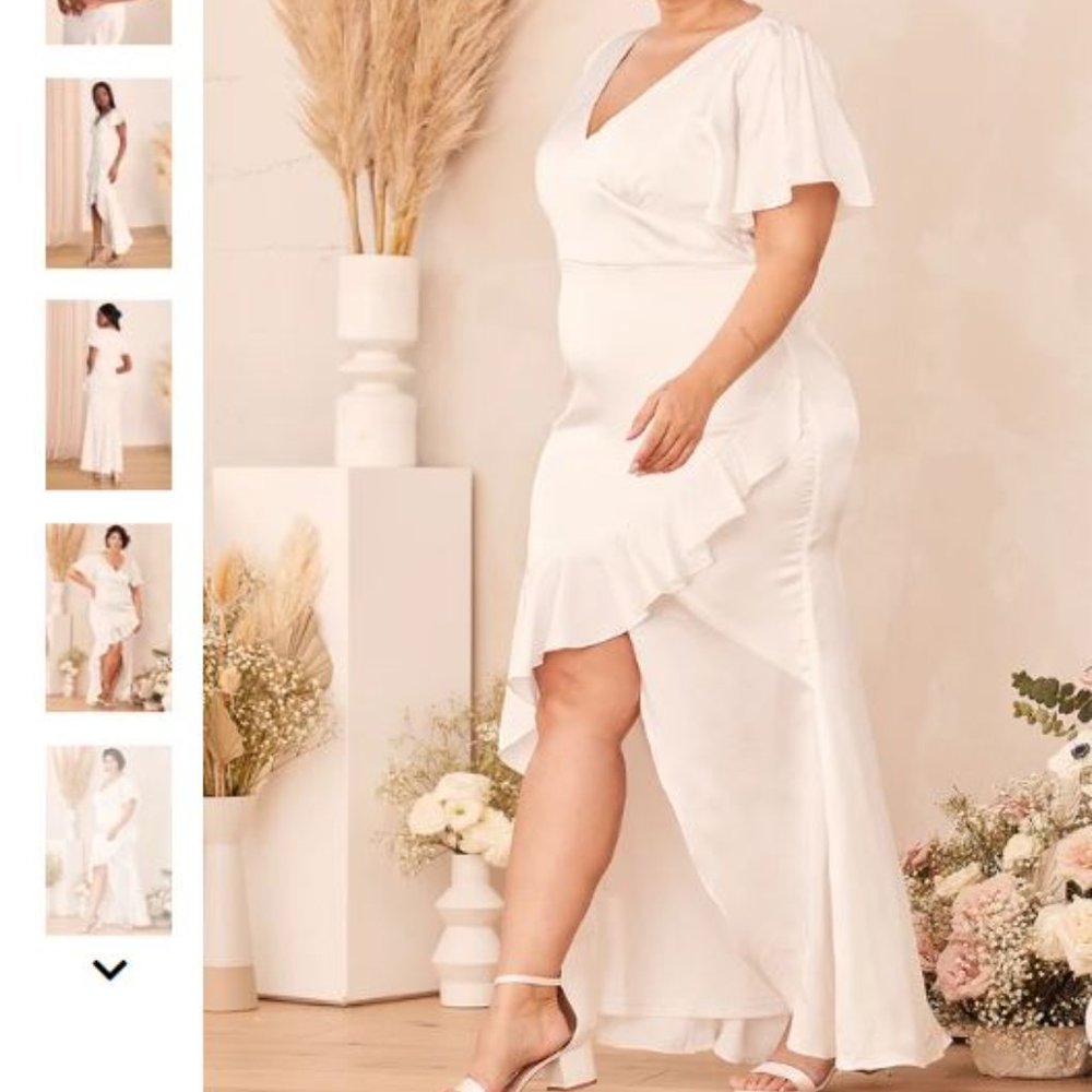 Lulu's Eternal Bond White Satin Ruffled Flutter Sleeve Maxi Dress Flawed NWT XL - Picture 2 of 12